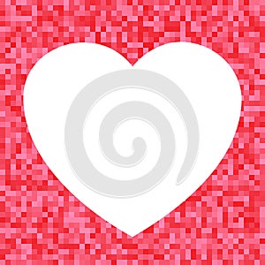 White Heart icon on Red Pixel Background