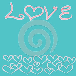 White heart with love text on blue background