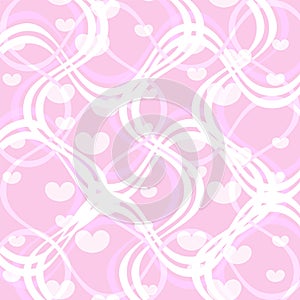 White heart pattern with white curly cross pastel pink background