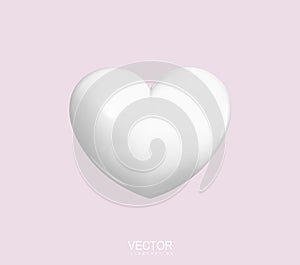 White heart. Realistic 3d design icon white heart symbol love. The view is straight. Vector. Illustration