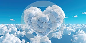 A White Heart Shape Shaped Cloud in The Blue Air in The Style of Detailed Blue Skies AI Generative photo