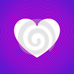 White heart symbol with pink offset lines on purple background