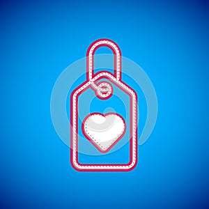White Heart tag icon isolated on blue background. Love symbol. Valentine day symbol. Vector