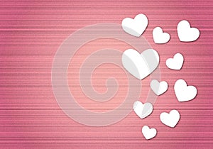 White hearts on pink abstract background. Greeting card for Valentine or Wedding.