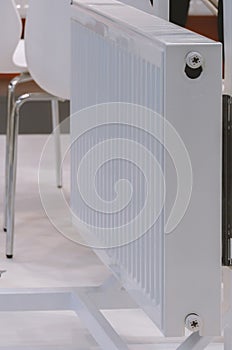 White heating radiator close-up indoors