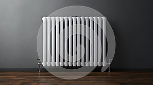 white heating radiator hanging on the wall in the living room, close-up