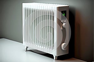 white heating radiator with metal temperature controller
