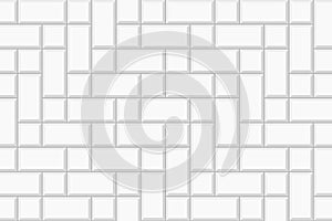 White herringbone inserted tile texture. Stone or ceramic brick wall background. Kitchen backsplash mosaic layout