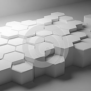 White hexagonal prisms form an abstract three dimensional pattern