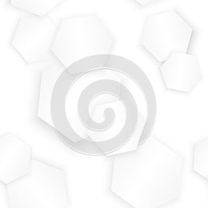 White hexagons with shadows seamless background