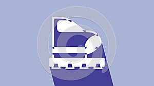 White High-speed train icon isolated on purple background. Railroad travel and railway tourism. Subway or metro