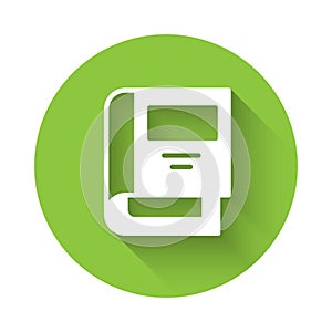 White History book icon isolated with long shadow. Green circle button. Vector