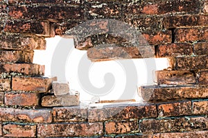 White hole in old brick wall frame