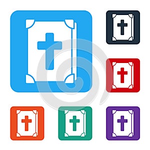 White Holy bible book icon isolated on white background. Set icons in color square buttons. Vector