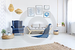 White home interior with sofa