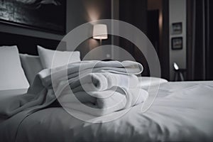 white home towel fresh resort room bed hotel service luxury. Generative AI.