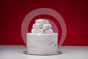 White Homemade soufflÃ© cake with marshmallow