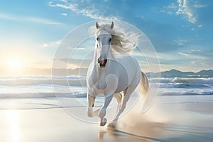 white horse on the beach, AI generated