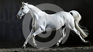 a white horse full body on black background