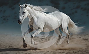 White horse galloping in the desert. Illustration AI Generative