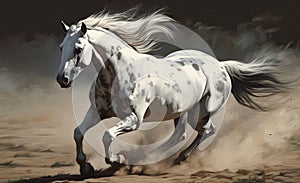 White horse galloping in the desert. Illustration AI Generative