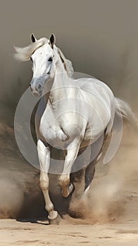 White horse galloping in the desert. Illustration AI Generative