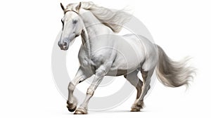 Graceful White Horse Galloping On A Bold White Background photo