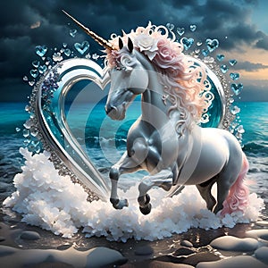 the white horse has a unicorn's mane on it
