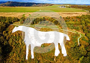 A white Horse, a hill figure cut into the hillside in the North York Moors National Park near Kilburn in North Yorkshire, England