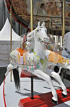 White horse on old fairground carousel