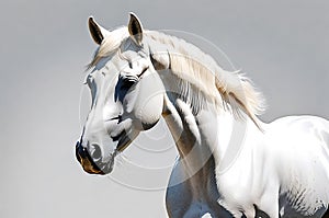 White horse poised elegantly on a transparent background, ample negative space surrounding for customization
