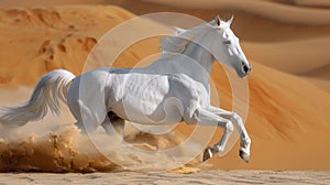 White Horse Running in Desert Dust