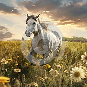 White Horse Running Through a Field