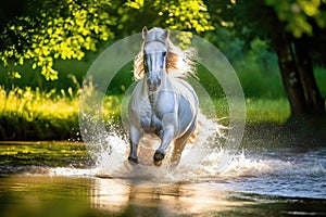 White Horse Running in the Water