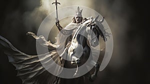 White horseman of apocalypse riding white horse AI