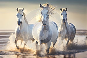 White horses running