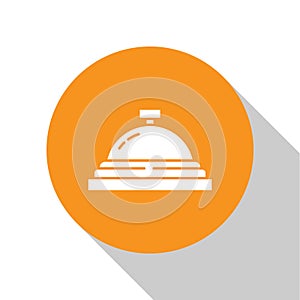 White Hotel service bell icon isolated on white background. Reception bell. Orange circle button. Vector