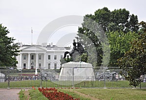 White House Building with Andrew Jackson Statue from Washington District of Columbia USA