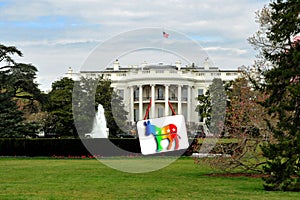 White House with donkey with gay pride colors