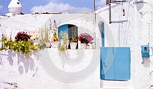 White House and Plant Pots in Crete