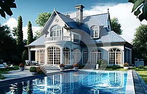 White house with swimming pool