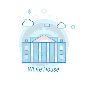 White House, Washington DC Flat Vector Illustration, Icon. Light Blue Monochrome Design. Editable Stroke