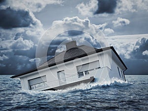 White house in water, flood