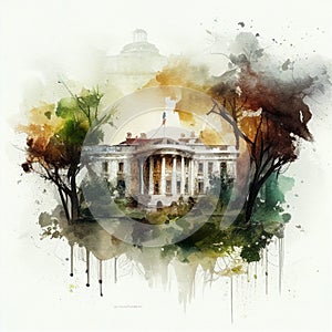 White House in watercolor style by Generative AI