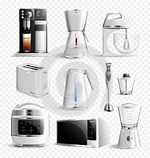 White Household Kitchen Appliances Transparent Icon Set