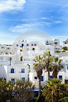 White houses in a blue sky in greece