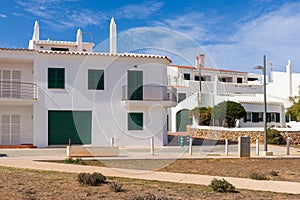 White houses with green shutters,  Menorca, Baleares, Spain