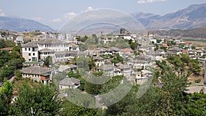 White houses in town of GjirokastÃ«r in Albania