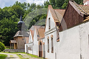 White houses and wooden church in Nowy Sacz