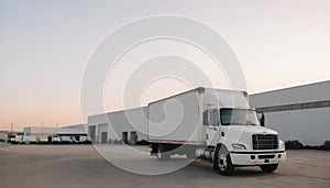 white huge truck parked in front of an industrial logistics building